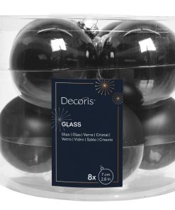 8 styk ø7 glasjulekugler blanke og mat sorte til juletræ