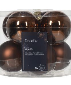 8 styk ø7 glasjulekugler blanke og mat espressobrune til juletræ