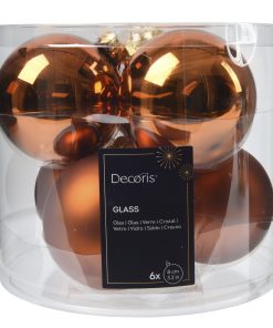 6 styk ø8 kobberfarvede glasjulekugler blank og mat til juletræ