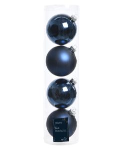 Rør med glass julekuler i blank og matt Ø10 i BLÅ. 4 stk.