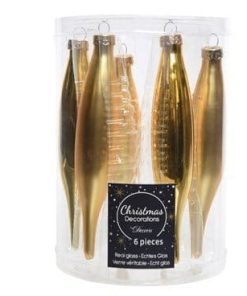 glas istapper i guld i mix af mat og blank 6 styk i æsken