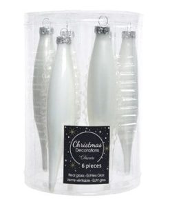 glas istapper i hvid i mix af mat og blank 6 styk i æsken