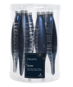 glas istapper i blå i mix af mat og blank 6 styk på 15 centimeter