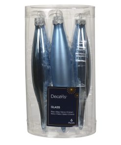 Glastropfen HELLBLAU matt + glänzend. Länge 15 cm. 6 Stk.