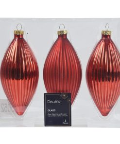 Oliven Glasstropfen ROT matt + glänzend. Länge 13 cm. 3 Stk.