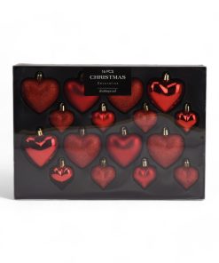 Plastikkhjerter i RØD glitter, matt og blank. 16 stk. Ø45 mm. og Ø65 mm.