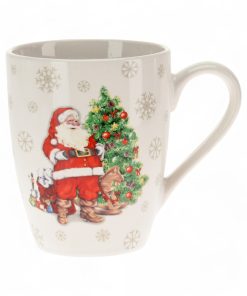 Julekrus, porselen. Julenisse med juletre. Stort krus 340 ml.