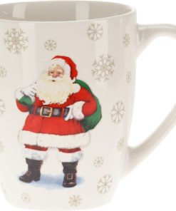 Julekrus, porselen. Julenisse med gavesekk. Stort krus 340 ml.