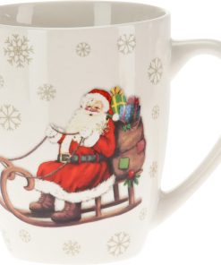 Julekrus, porselen. Julenisse med sleden. Stort krus 340 ml.
