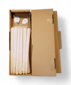 kasse med 12 styk råhvide stagelys på 30 centimeter