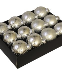 12 styk sølv glas julekugler ø75 med cirkel mønster