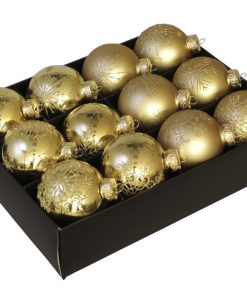 12 styk guld glas julekugler ø75 med netmønster