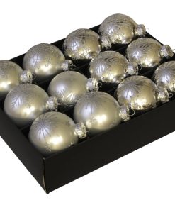 Weihnachtskugeln Glas SILBER Ø75 Dekoration mit NETZARTIGEM Muster 12 Stk.