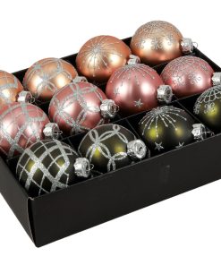12 styk julekugler glas mix 5 ø75 dekoration med blandet mønster