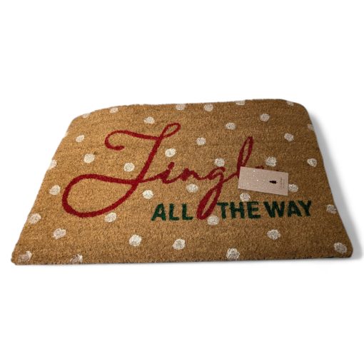 praktisk jule dørmåtte af kokos med teksten jingle all the way på 39 x 59 x 1,5 centimeter