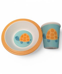 dyb tallerken og krus til børn med orange skildpadde