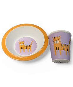 dyb tallerken og krus til børn med orange tiger