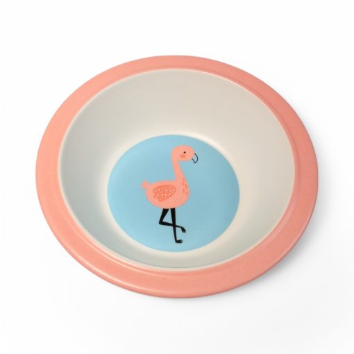 Tiefer Teller aus Melamin mit Flamingo. Dia 400 ml.