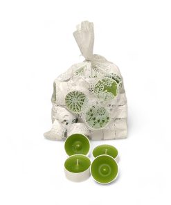 Teelichter, LIMETTENGRÜN in weißem Plastikbecher. Beutel mit 20 Stück.