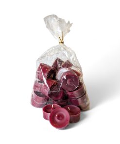 Teelichter, BORDEAUX in klarem Plastikbecher. Beutel mit 20 Stück.