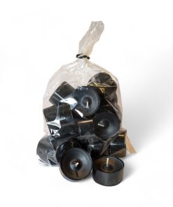 Teelichter, SCHWARZ in schwarzem Plastikbecher. Beutel mit 20 Stück.