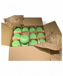 12 styk runde kuglelys med flad top i lime på 10 centimeter