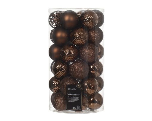 Plast julekuler til juletreet ESPRESSO BRUN 37 stk. Ø6 cm. - juletrepynt