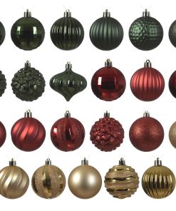 plastik julekugler i julefarver vist i farveorden 30 styk ø7