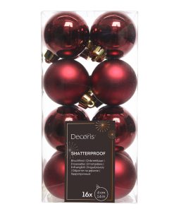 mørkerøde plastik julekugler 16 styk med 8 matte og 8 blanke ø4