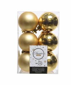 julekugler i plastik til juletræ 12 stk.  guld Ø6 matte og blanke