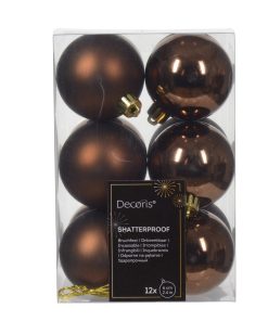 ekspresso brune plastik julekugler 12 styk med 6 matte og 6 blanke ø6