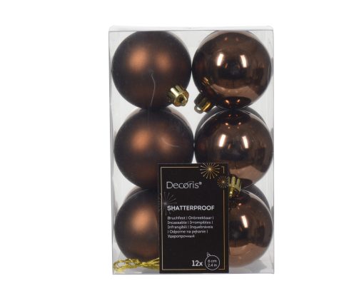 Plast julekuler ESPRESSO BRUN Ø 6 cm. Matt og blank 12 stk. til juletre