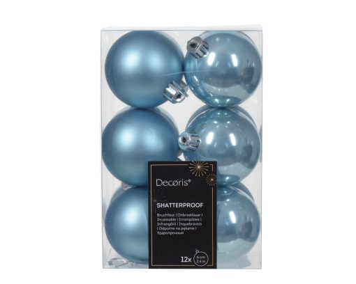 Plastik-Weihnachtskugeln BLAU Ø 6 cm. Matt und glänzend 12 Stk. für Weihnachtsbaum