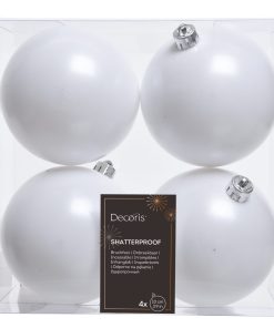 Plast julekuler til juletreet, HVIT blank/matt 4 stk. Ø10 cm.