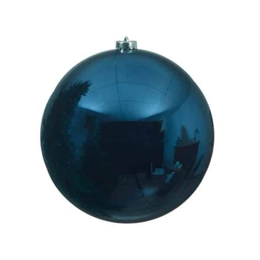 stor julekugle i plastik diameter 14 centimeter blank  blå overflade