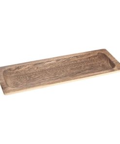 Meget avlangt trefat. Måler 66 x 20 cm. Naturfat til dekorasjoner. Rått mørkt utseende.