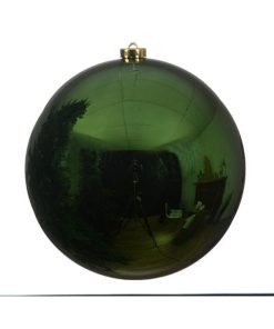stor julekugle i plastik diameter 20 centimeter blank grøn overflade
