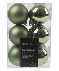 Plastik Weihnachtskugeln ROSMARIN GRÜN Ø 6 cm. matt und glänzend 12 Stk.