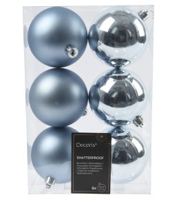 Plastik Weihnachtskugeln HELLBLAU Ø 8 cm. matt und glänzend 6 Stk.