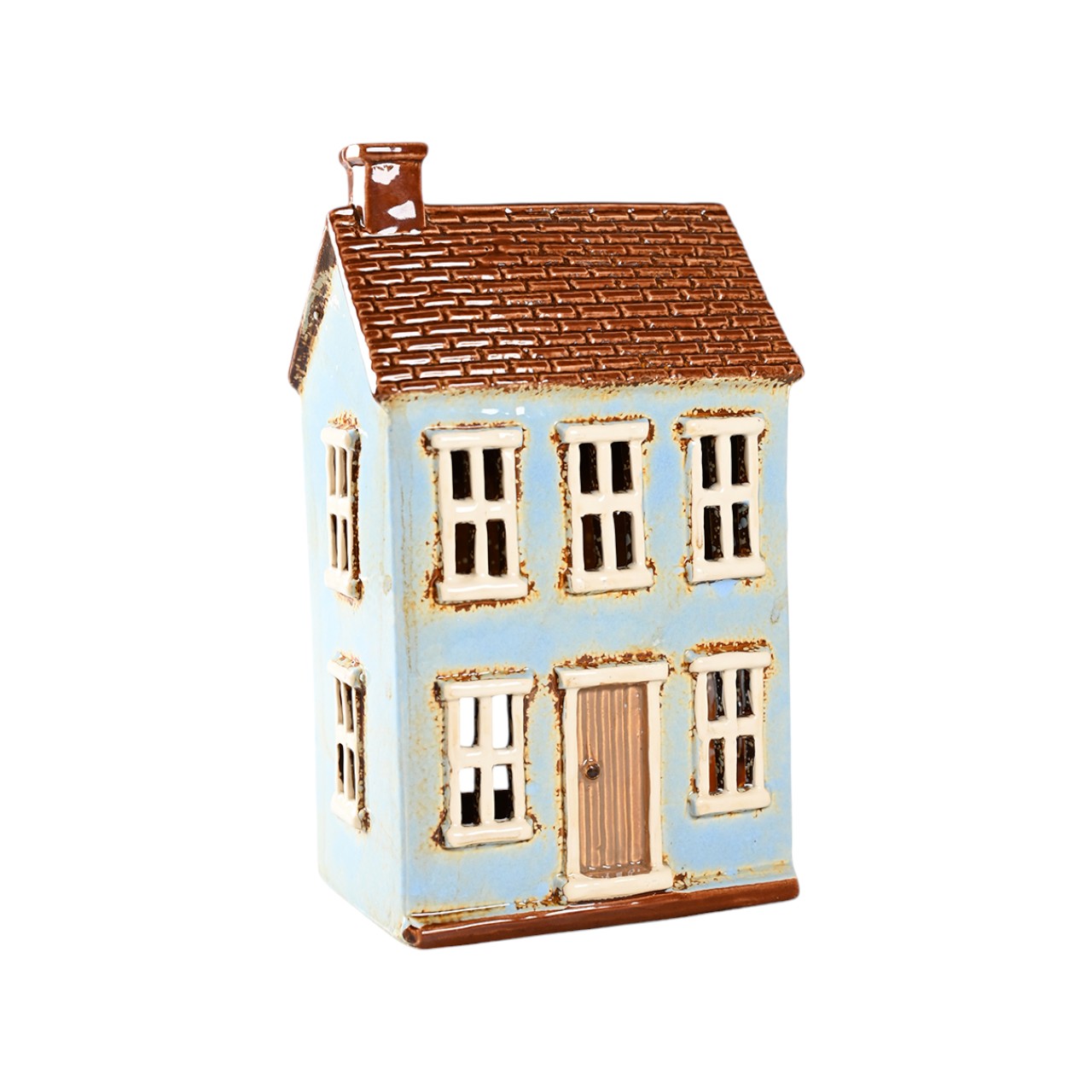 Keramikhaus für Teelichter. Blaues Hochhaus 22 x 13 x 9,5 cm. – Bild 2