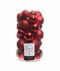 plastik julekugler Ø4 og Ø6 til juletræ røde med forskellige overflader