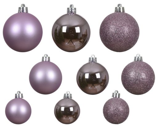 Plastikk julekuler mix boks i LYS LILLA, Ø 4 – 6 cm. 30 stk. - Bilde 2