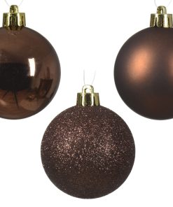 ekspresso brune plastik julekugler Ø4 og Ø6 til ophæng med forskellige overflade