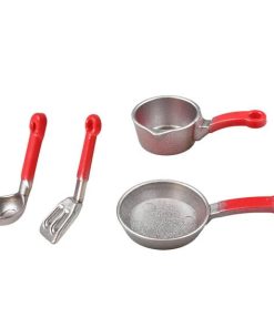 Küchenset für Wichtel, 4 Teile. Silber und Rot. Zubehör für Wichteltür.