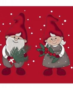 Juleservietter, LUNSJ, røde med Nissemor og Nissefar, 20 stk.