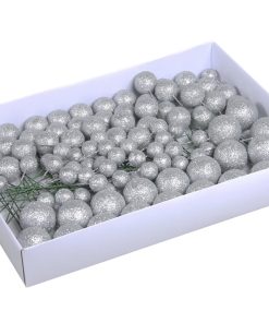 3 størrelser glimmer flamingokugler på stilk i farven sølv