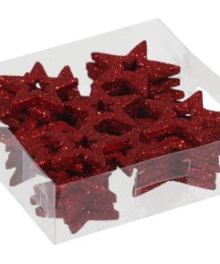 Plastiksterne mit Glitzer und Loch in der Mitte. ROT 24 Stk.