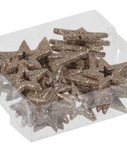 24 styk plastik stjerner med glitter og hul i midten i champagne