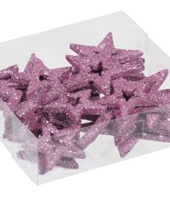 24 styk plastik stjerner med glitter og hul i midten i lyserød