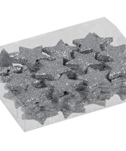 48 styk flamingo mini stjerner med glitter i sølv 2,5 centimeter